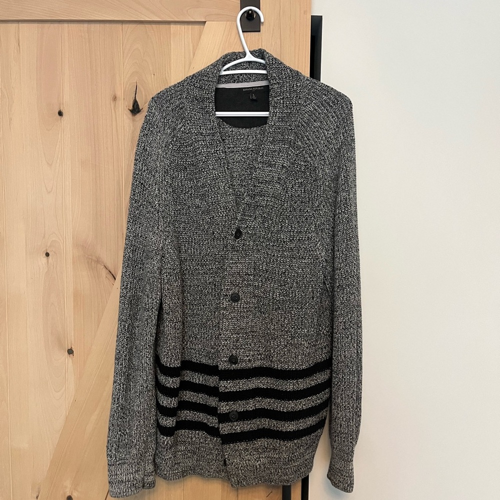 Banana Republic Gray and Black Striped Cardigan